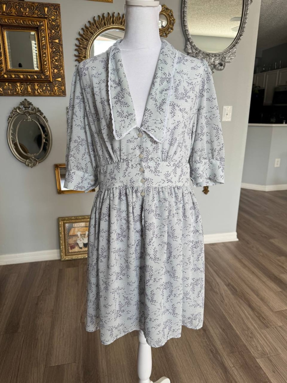 Light Blue Floral Button-Front Women's Dress